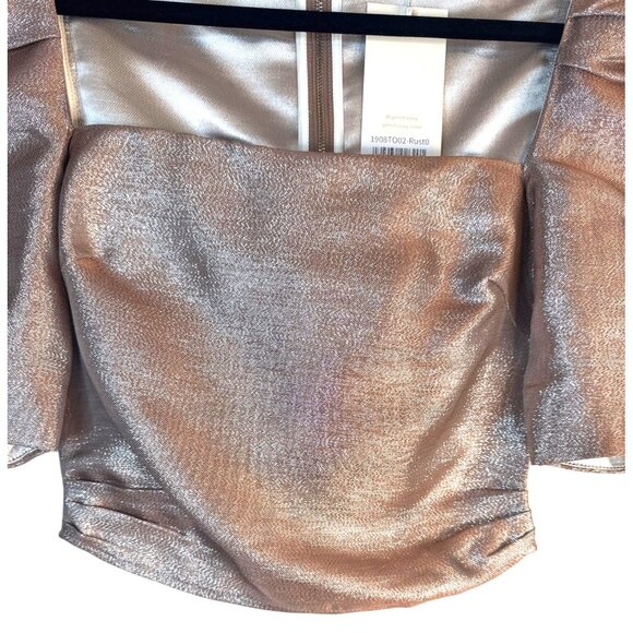 Choosy Bronze Metallic Size 0 Puff Sleeve Top Polyester Blend NWT - Picture 5 of 10